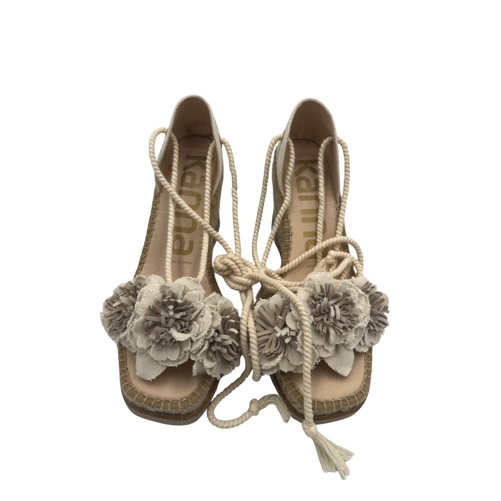 Kanna Floral Applique Lace Up Espadrille Wedge Sandals Off White Size 39 JHJNTV - Picture 1 of 5